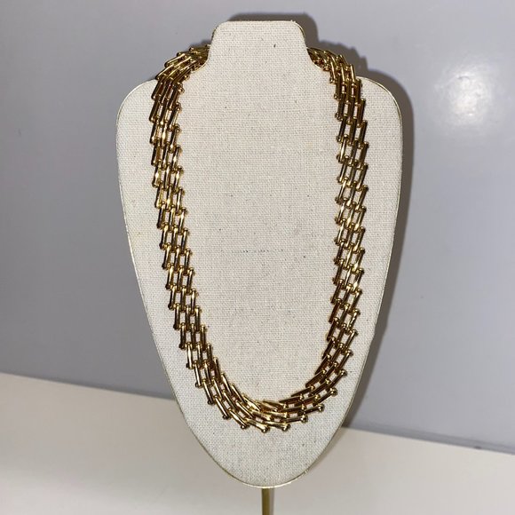 Gold Tone Necklace Chocker 18 inches Long Heavy grid design - Picture 1 of 5
